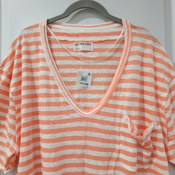 FREE PEOPLE We The Free ALL I NEED TEE, V Neck Striped, Oversized, Front Pocket - Picture 3 of 16